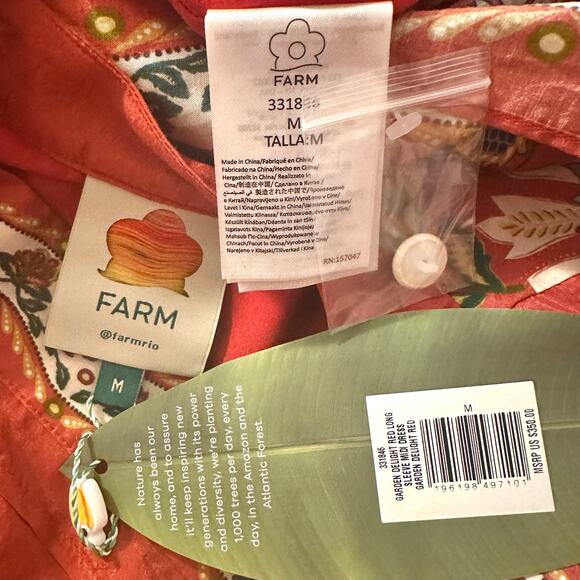 $350 NWT FARM RIO Garden Delight Red Fall Floral Midi Dress – Medium - Picture 12 of 15